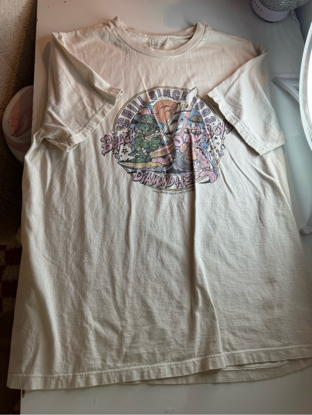Brandy Melville Oversized Graphic Tee - Cream Beach Surf Design